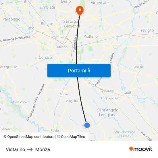 Vistarino to Monza map