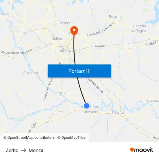 Zerbo to Monza map