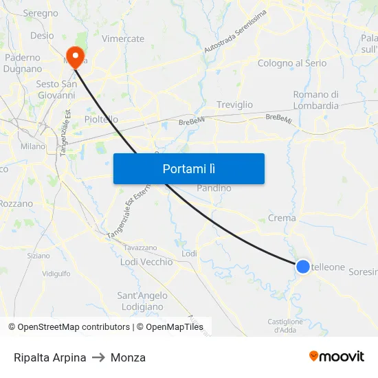 Ripalta Arpina to Monza map