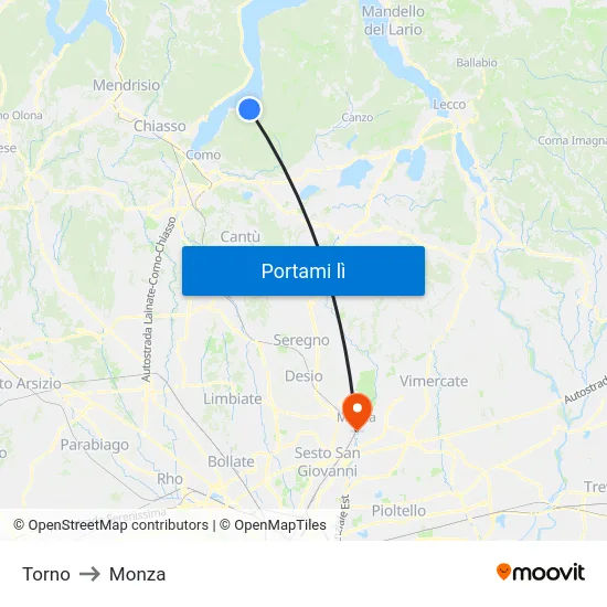 Torno to Monza map