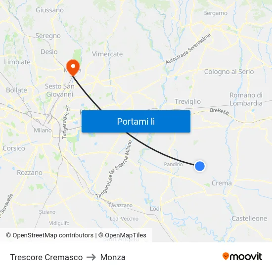 Trescore Cremasco to Monza map