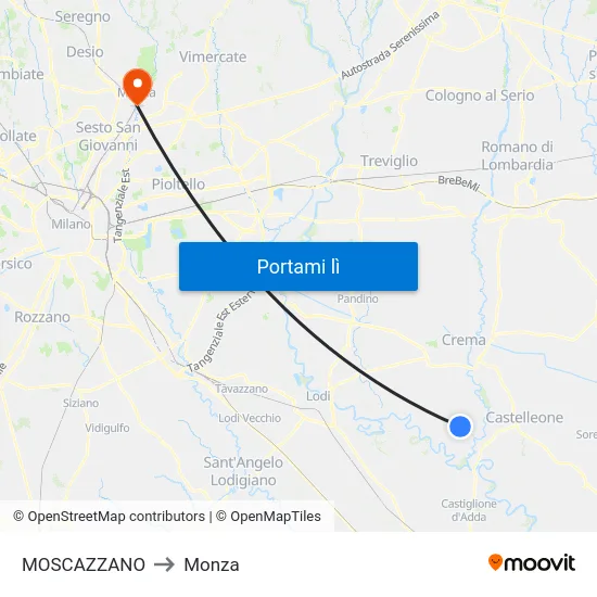 MOSCAZZANO to Monza map