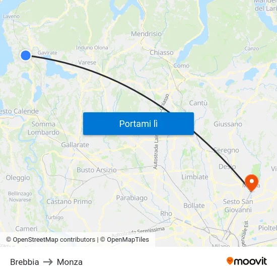 Brebbia to Monza map