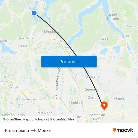 Brusimpiano to Monza map