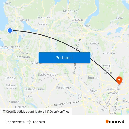 Cadrezzate to Monza map