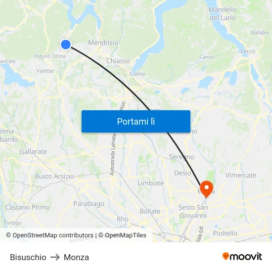 Bisuschio to Monza map