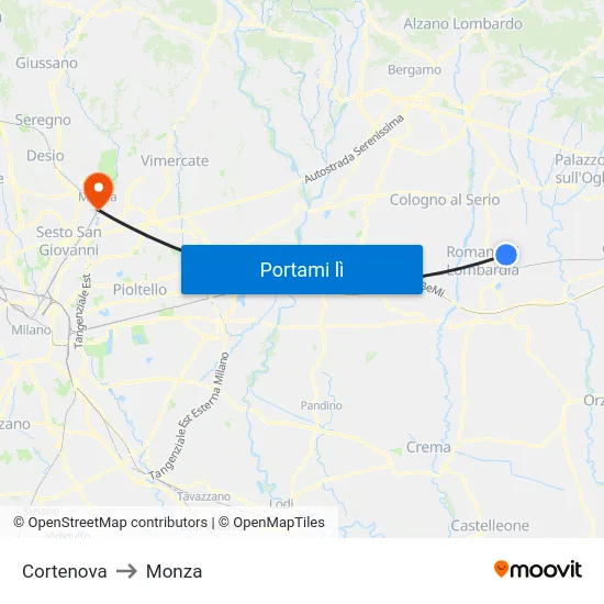Cortenova to Monza map