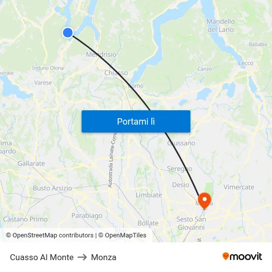 Cuasso Al Monte to Monza map