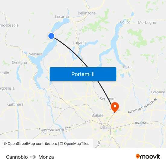 Cannobio to Monza map