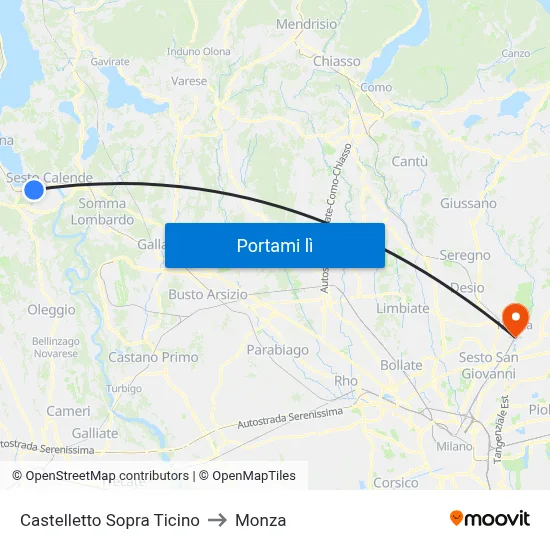 Castelletto Sopra Ticino to Monza map