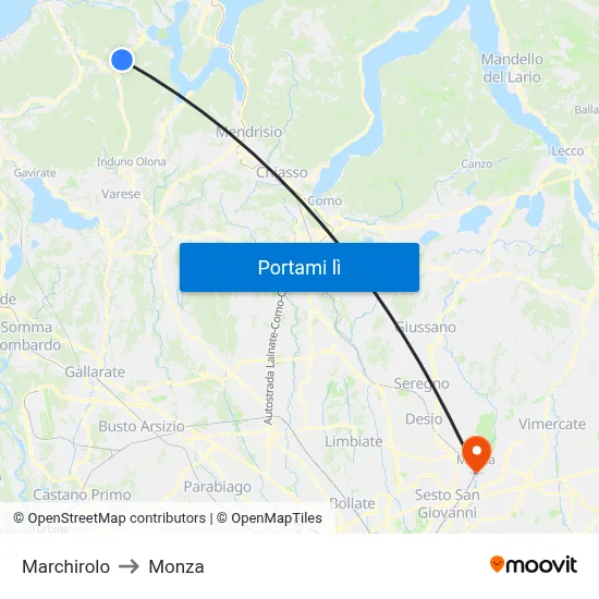 Marchirolo to Monza map