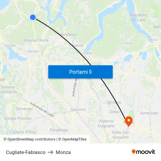 Cugliate-Fabiasco to Monza map