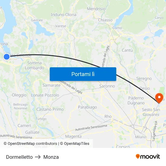 Dormelletto to Monza map