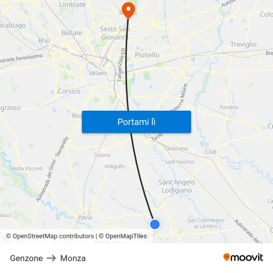 Genzone to Monza map