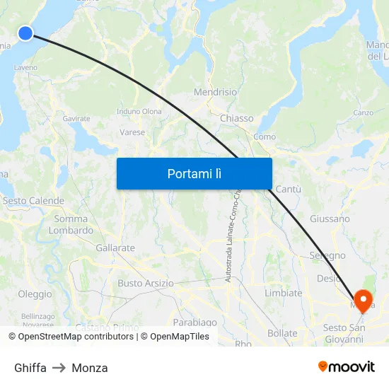 Ghiffa to Monza map