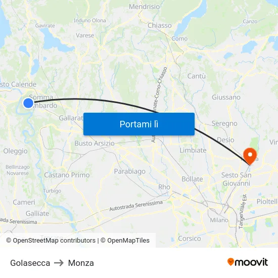 Golasecca to Monza map