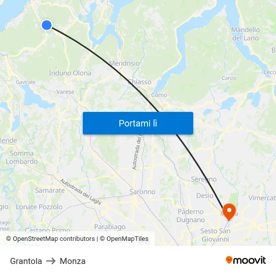 Grantola to Monza map