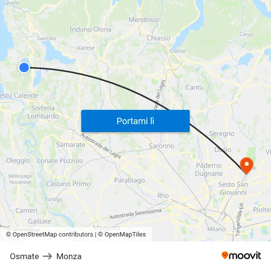 Osmate to Monza map