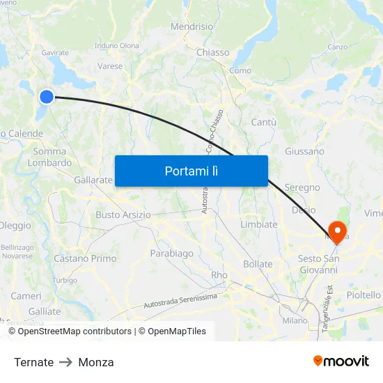 Ternate to Monza map