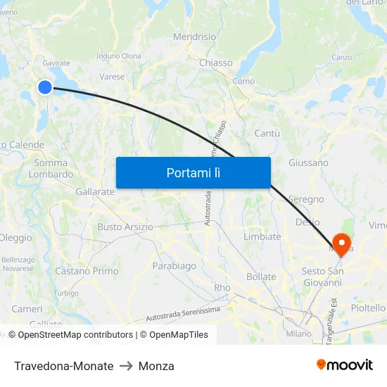 Travedona-Monate to Monza map
