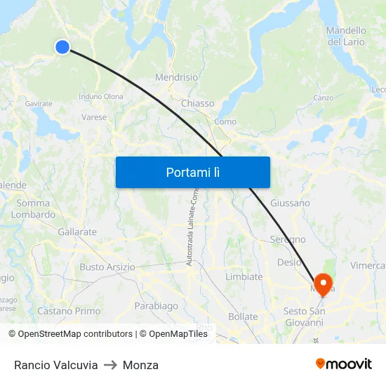 Rancio Valcuvia to Monza map