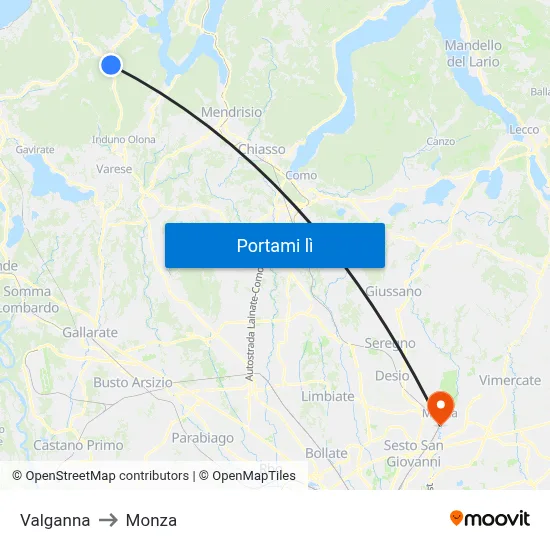 Valganna to Monza map