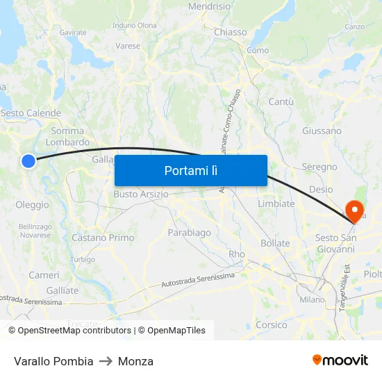 Varallo Pombia to Monza map