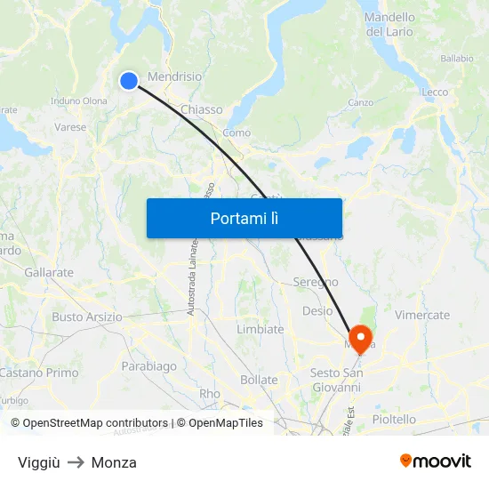 Viggiù to Monza map