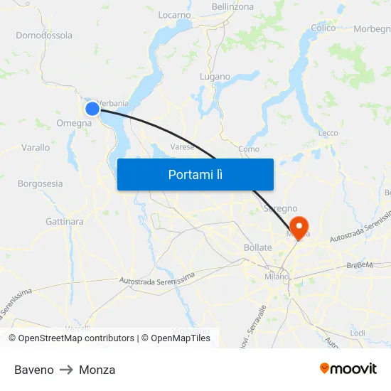Baveno to Monza map