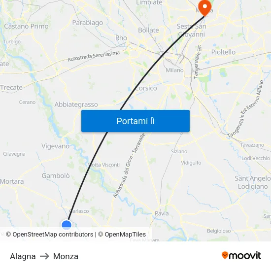 Alagna to Monza map