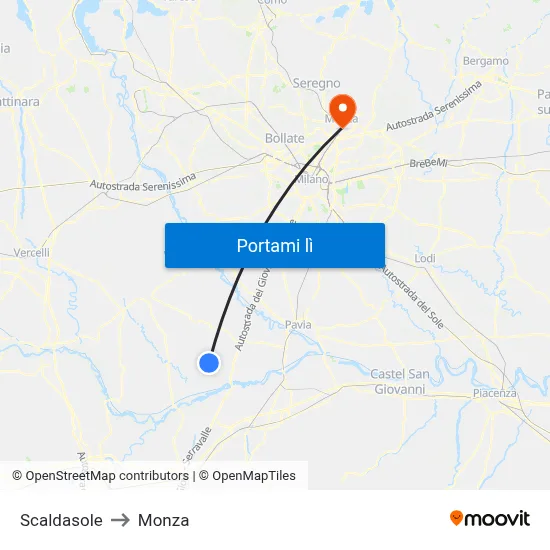 Scaldasole to Monza map