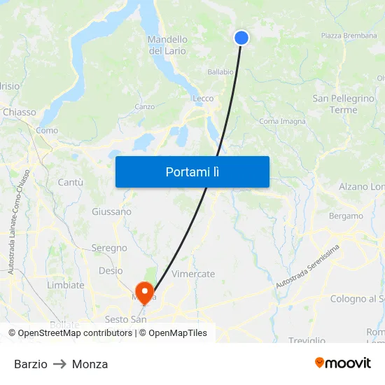 Barzio to Monza map