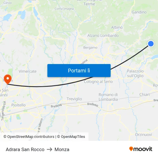 Adrara San Rocco to Monza map