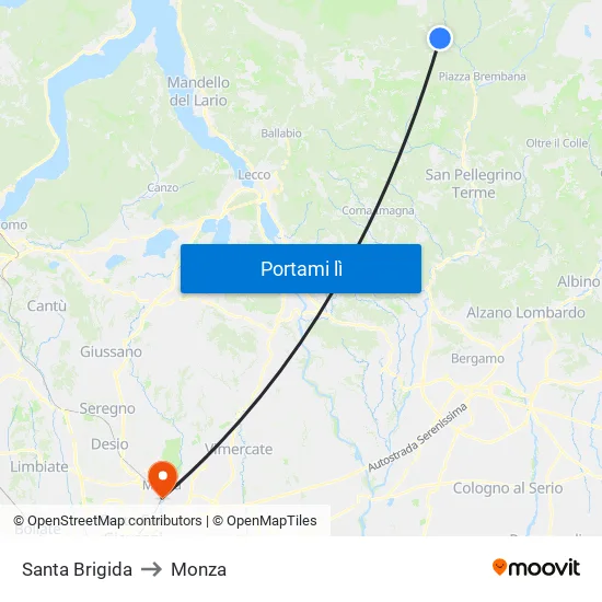 Santa Brigida to Monza map