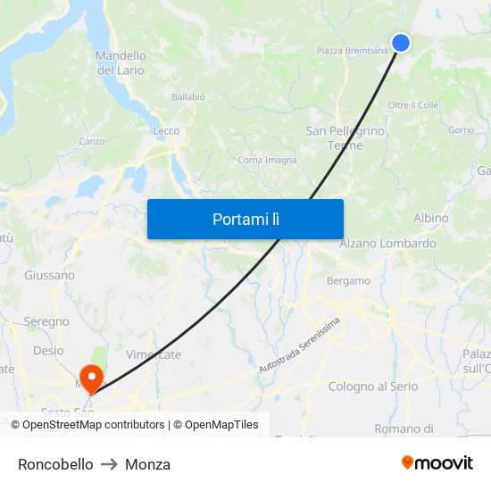 Roncobello to Monza map