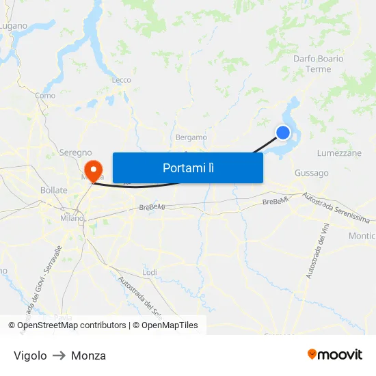 Vigolo to Monza map