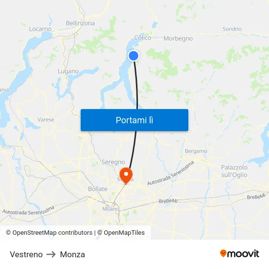 Vestreno to Monza map