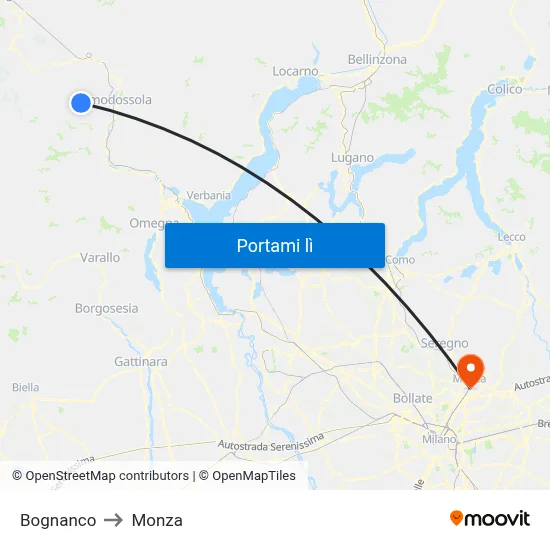Bognanco to Monza map