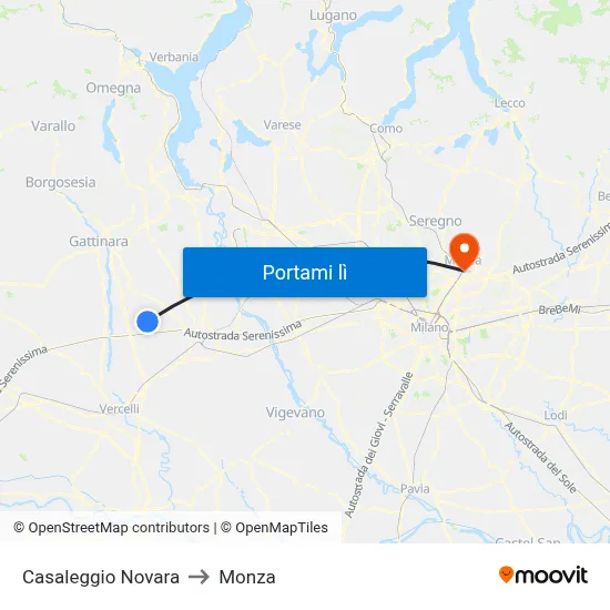 Casaleggio Novara to Monza map
