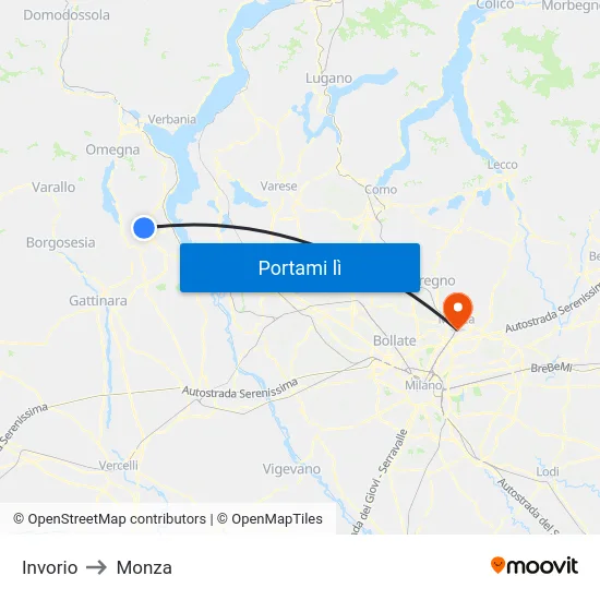 Invorio to Monza map