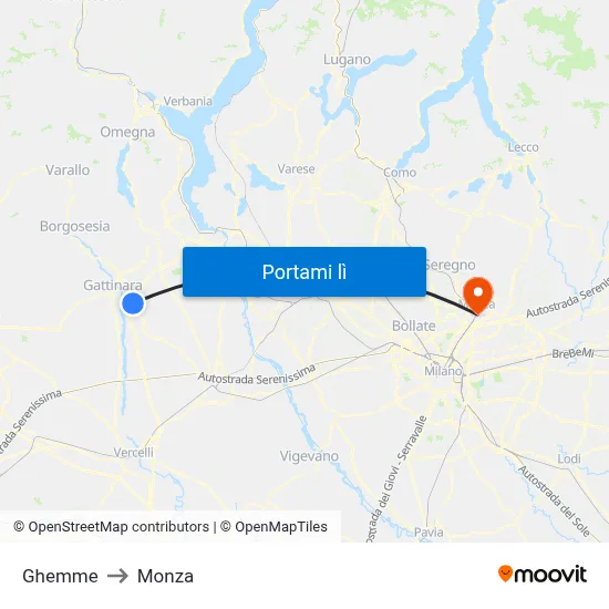 Ghemme to Monza map