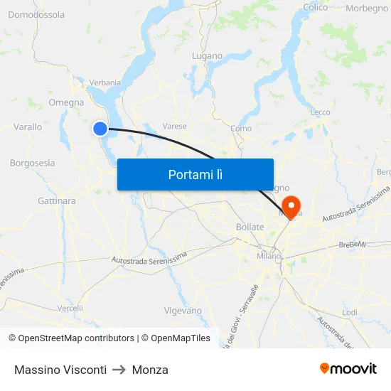 Massino Visconti to Monza map