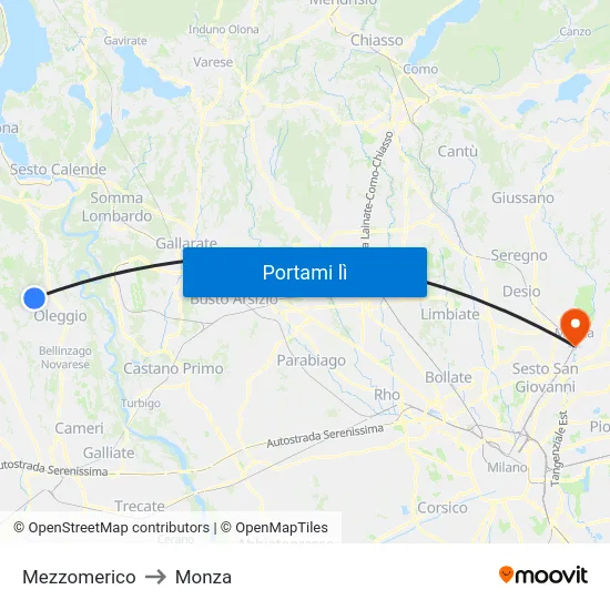 Mezzomerico to Monza map