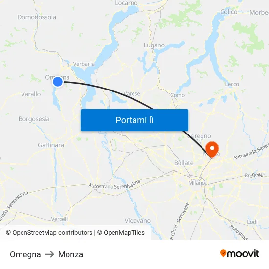 Omegna to Monza map