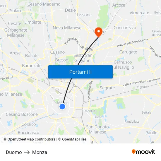 Duomo to Monza map