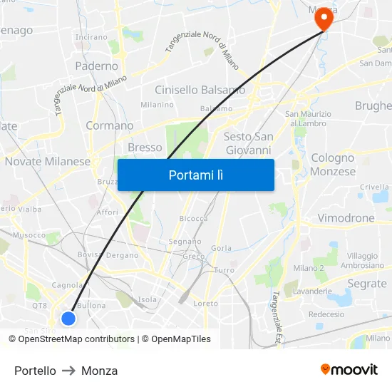 Portello to Monza map