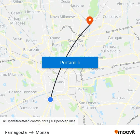 Famagosta to Monza map