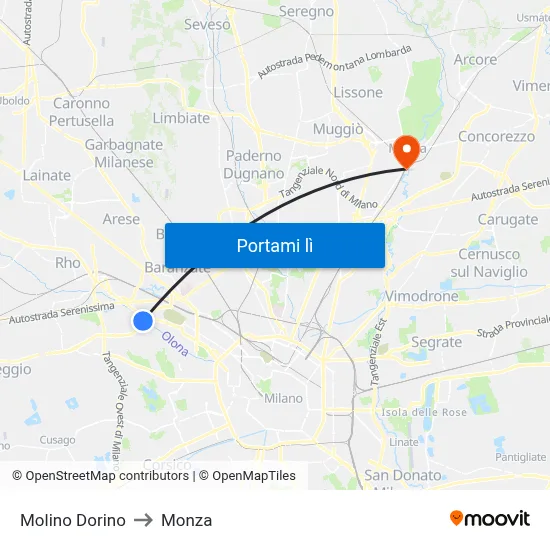 Molino Dorino to Monza map