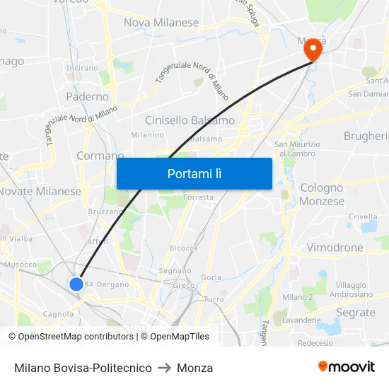 Milano Bovisa-Politecnico to Monza map