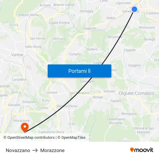 Novazzano to Morazzone map